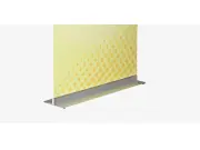 Ansicht des Fußes des Plattenhalters Panel Base DESIGN mit eingespannter PVC-Platte. | (Plattenhalter "Panel Base DESIGN" )