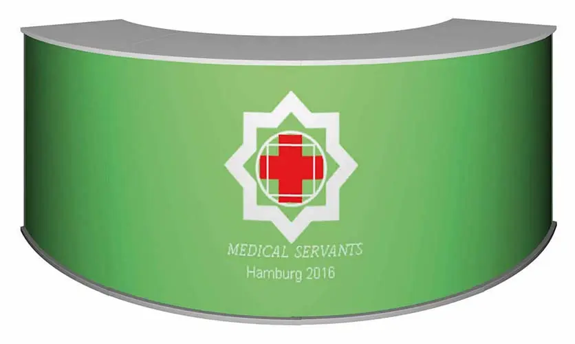 Modulare Messetheke "MM gebogen" inkl. Druck (Theken und Counter)